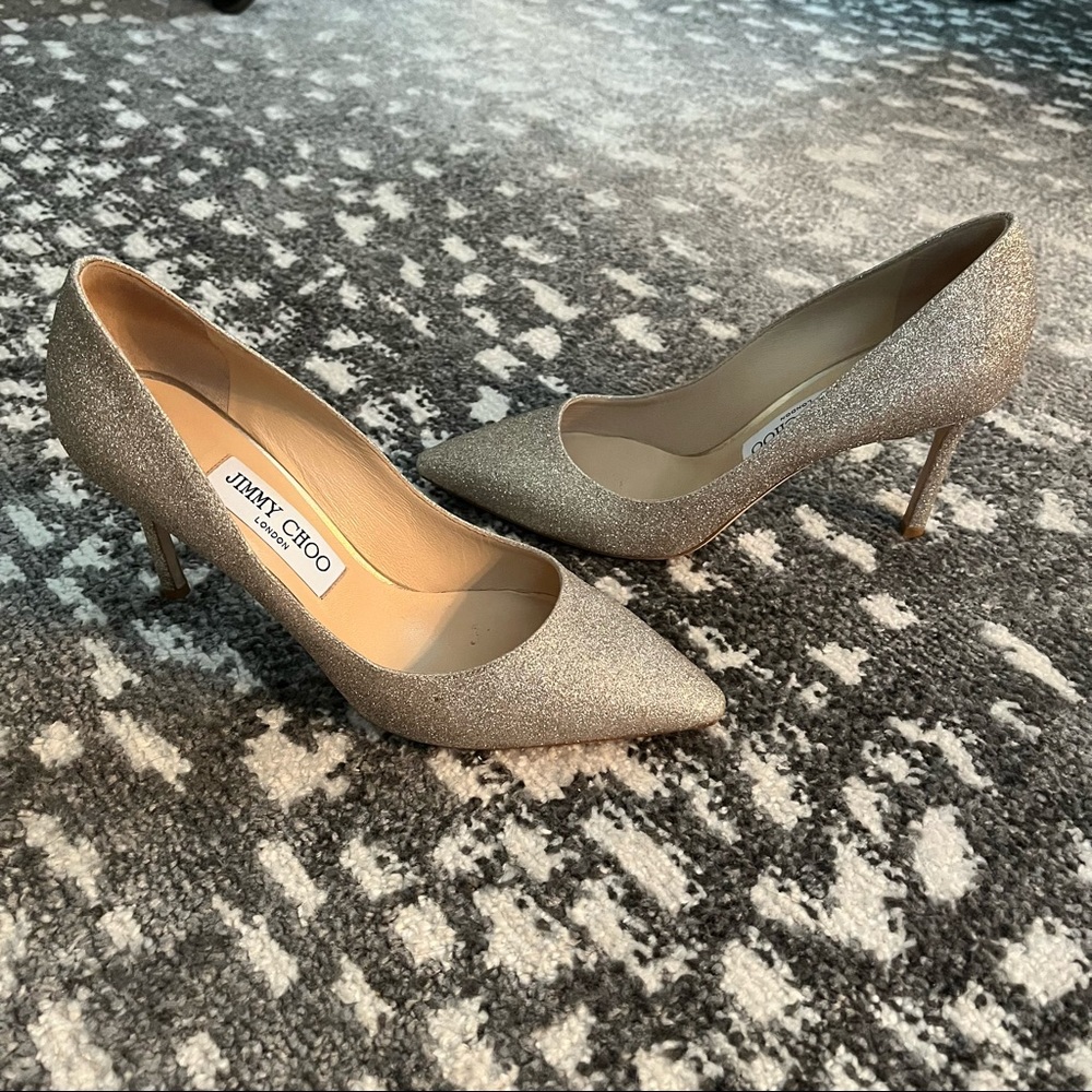 Jimmy Choo Romy 85 Glitter Pointy Toe Pumps